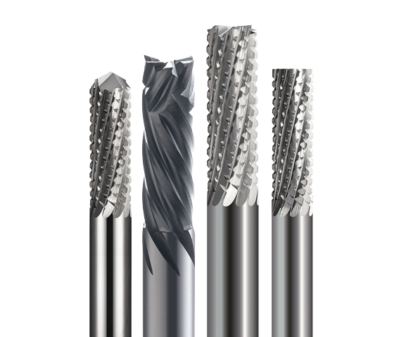 Solid carbide and CVD diamond-coated tools are available in compression, burr and special tip shapes, giving manufacturers the geometries needed for complex, composite parts. (Photo courtesy of Kyocera)